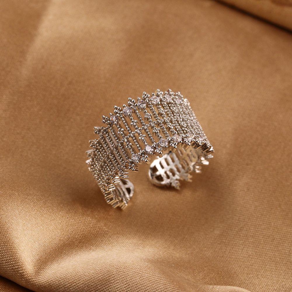 Width Geometry Hip-hop Female Finger Ring Korean Style Ring Rhinestone Ring Opening Adjustable Ring