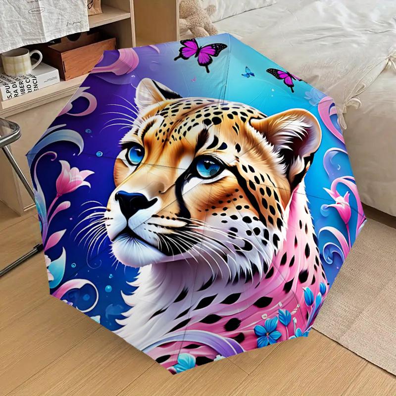 

1pc Leopard Print Fashionable Automatic Opening/Closing Folding Umbrella with 8 Iron Bones, Plastic Handle yy251015079