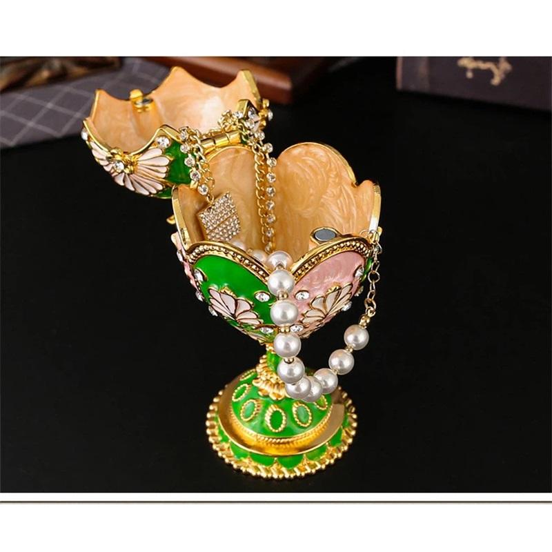 Luxus-Emaille Fabergé-Stil Eier Schmuckschatulle Legierung Schmuckaufbewahrung Dekoration