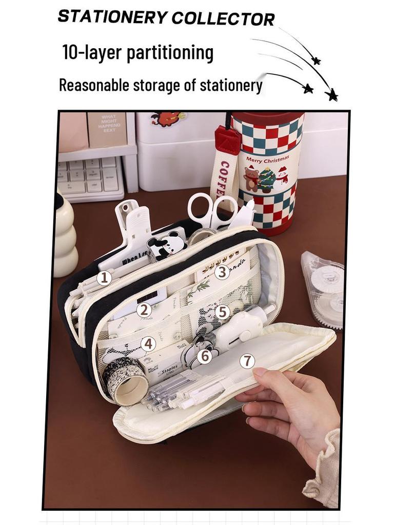 Trousse de creioane Teddy Multi-Strat Color Block Capacitate Mare: Geantă de mână multifuncțională de înaltă valoare pentru elevii din ciclul primar și gimnazial