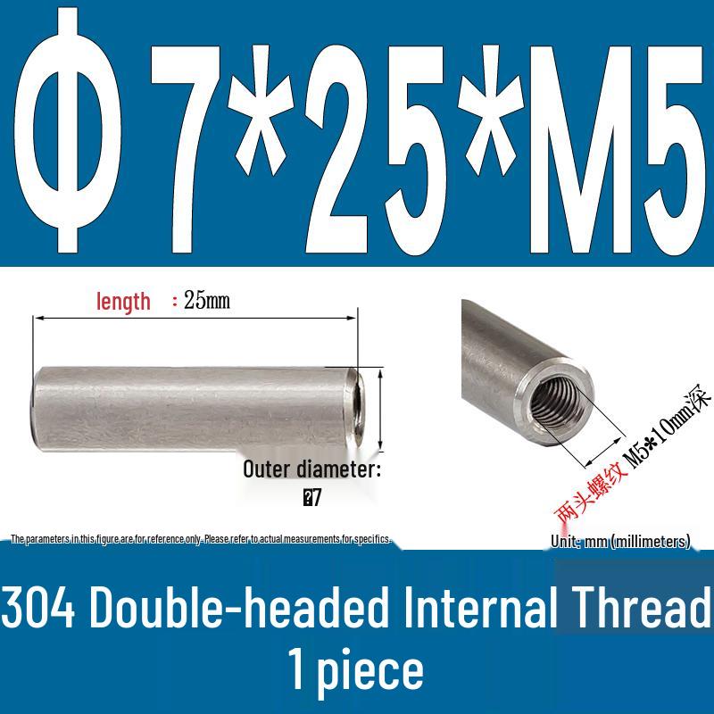 Stainless Steel 304 Double-Ended Threaded Cylindrical Guide Pin with Dual-End Holes
