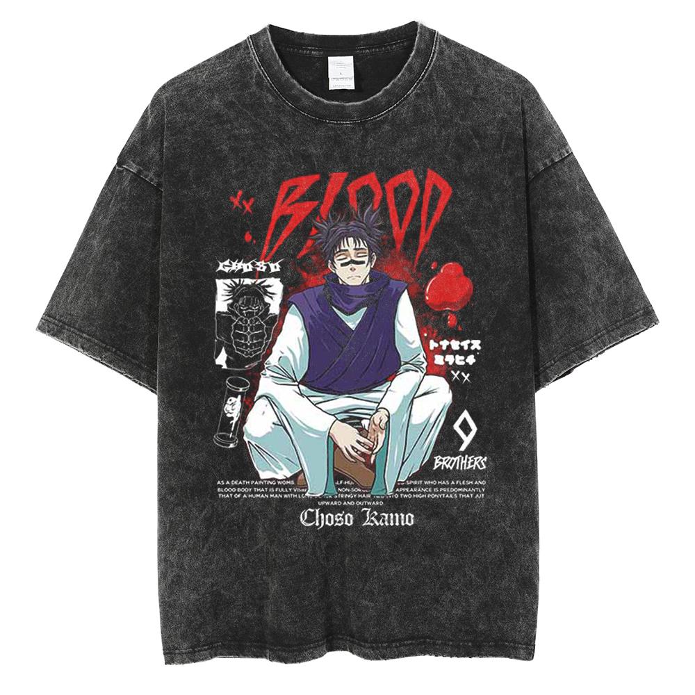 Anime Jujutsu Kaisen Itadori Yuji Ryomen Sukuna Graphic Washed T Shirt Men Vintage Cotton T-shirts Harajuku Male Casual TShirt