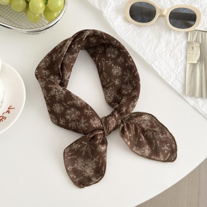Silk scarf new fashion neck protection small shawl retro literary scarf double-sided floral headscarf headband cotton and linen square scarf