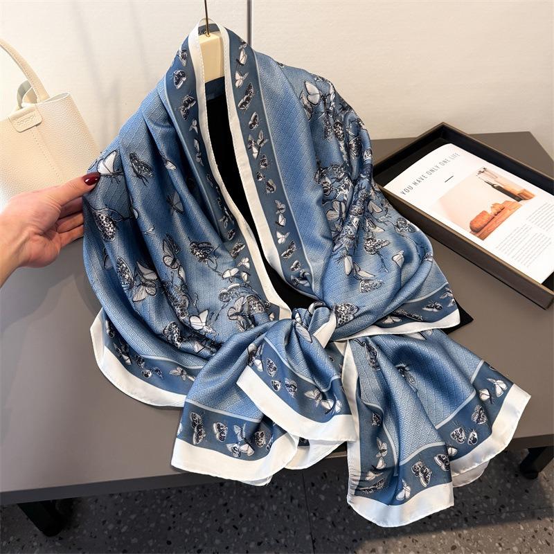 Spring and Summer Thin Printing Simulation Silk Brocade Sunscreen Snow Environment Elegant Rhyme Silk Scarf Long Scarf Shawl Versatile Headscarf Scarf