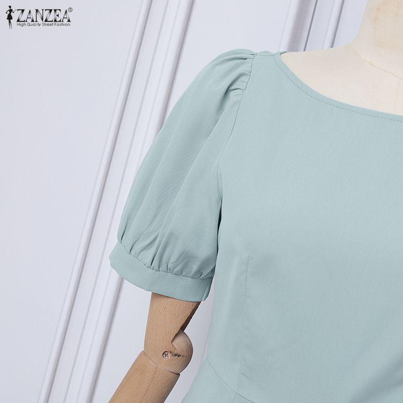 ZANZEA Damen Freizeit Rundhals Kurzarm Weitbein Jumpsuits