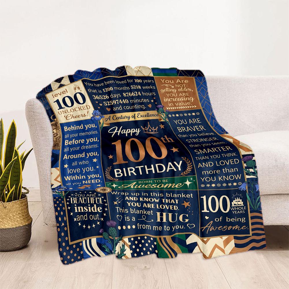 Vintage 100th Birthday Celebration Blanket Comfortable Suitable for Office Chair Picnics All-Season Use Stylish Decor