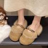 Luxury Women Cotton Slippers Autumn Winter Thicken Plush Non Slip Mary Jane Shoes Fashion Metal Decoration Comfort Casual Shoes