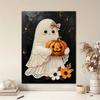 Frameless Pearl Bead Painting Kit Cute Ghost Pumpkin Design DIY Handmade Craft Canvas for Home Wall Decor Autumn Seasonal Gift Art