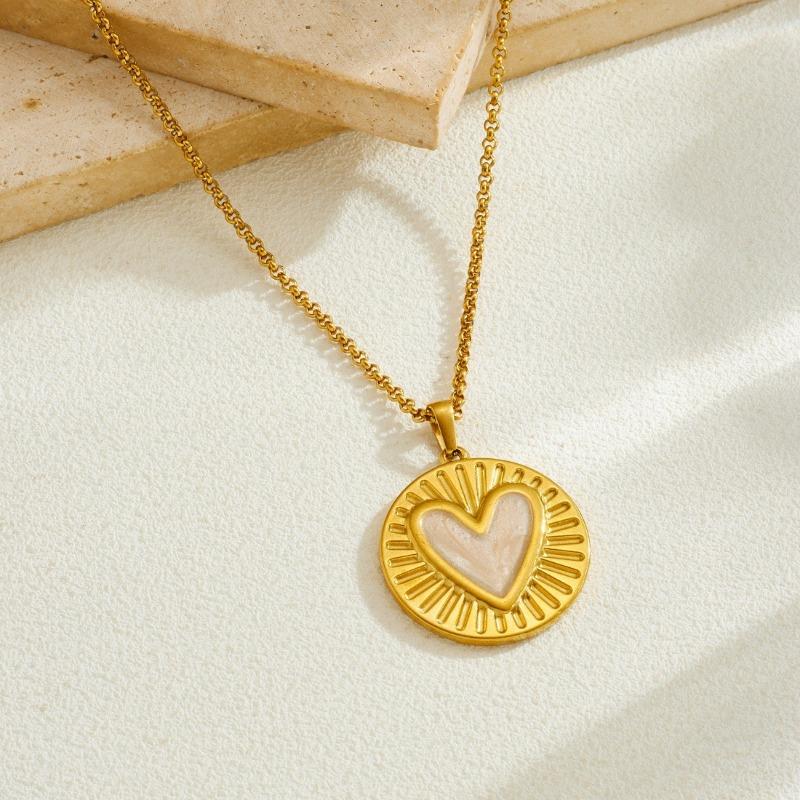 18K Gold Plated Heart Shell Pendant Necklace, Dainty Sunburst Round Charm Box Chain Necklace for Women, Trendy Jewelry