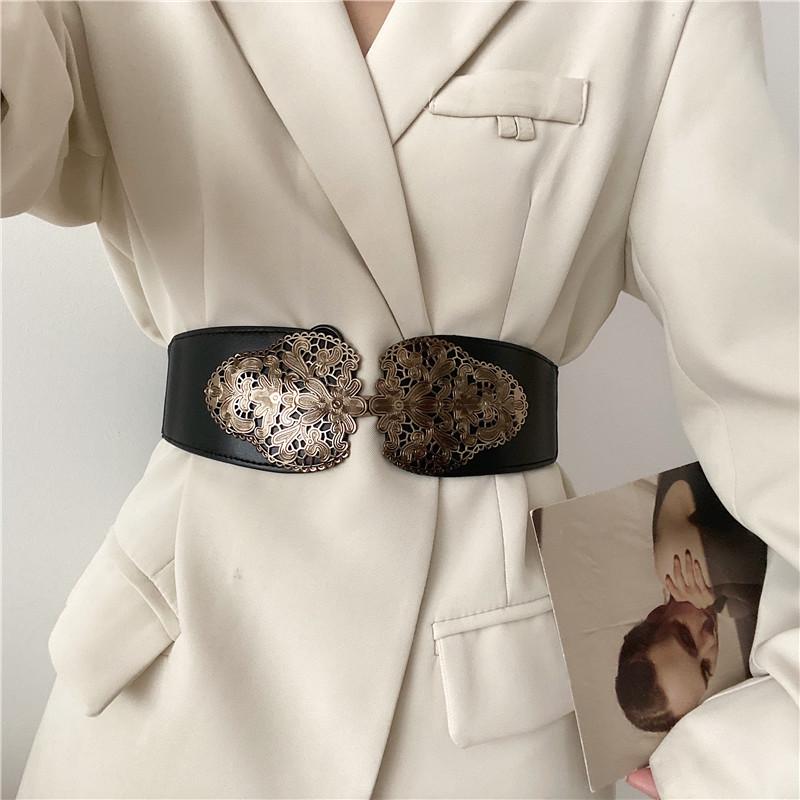 Exquisite Light Luxury Leather Cut-out Flower Waist Belt with Unique Design