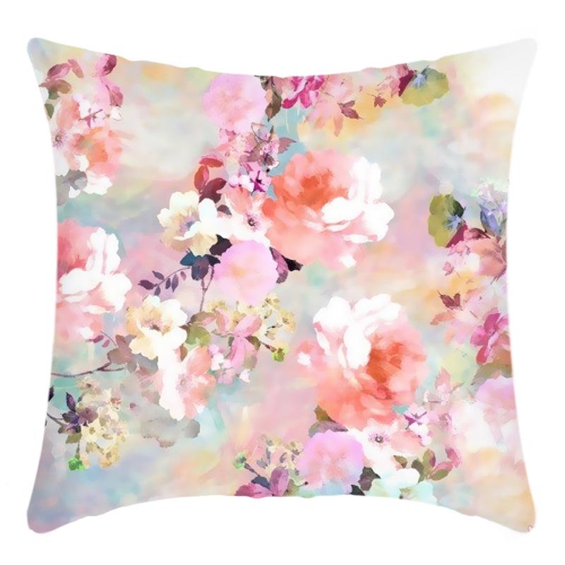 

New Green Plant Series Pink Flower Letter Print Cushion Home Sofa Cushion Cover 45 * 45Cm pillowcase