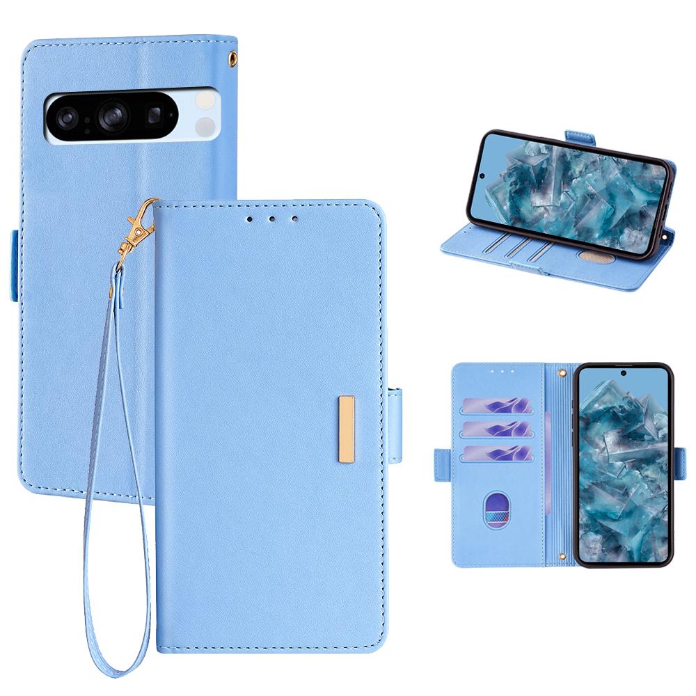 For Google Pixel 8 Pro Leather Wallet Case RFID Blocking Stand Cover with Hand Strap