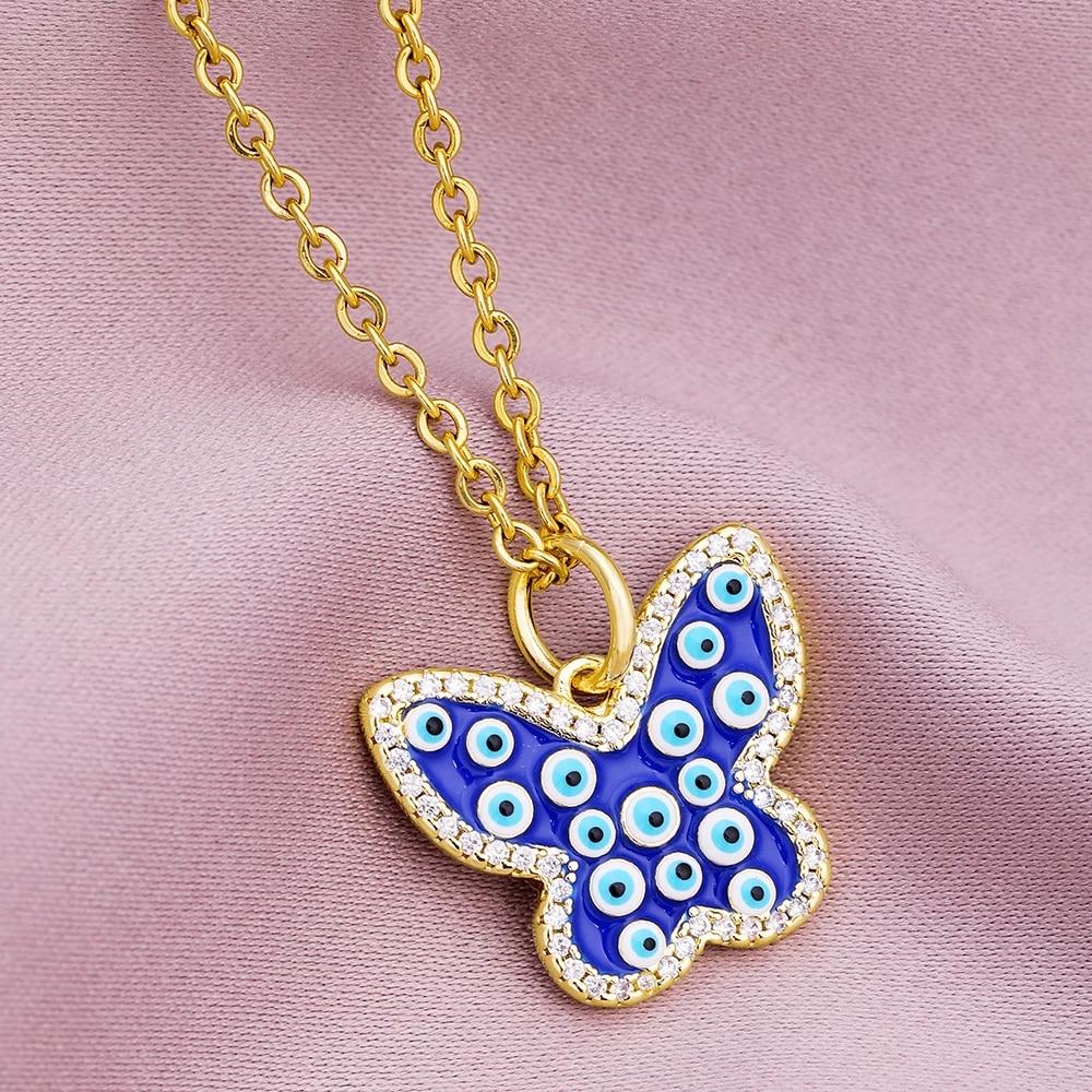 Türkische Glück Bösen blick Halskette Frauen 8 Stil Blau Augen Weiblichen Charme Mode Emaille Schmetterling Edelstahl Halskette Schmuck