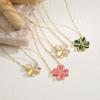 HECHENG,Enamel Dripping Glaze Zirconia Triple-Life Flower Butterfly Motif Charm Pendant Necklace Natural Romantic Style Zircon