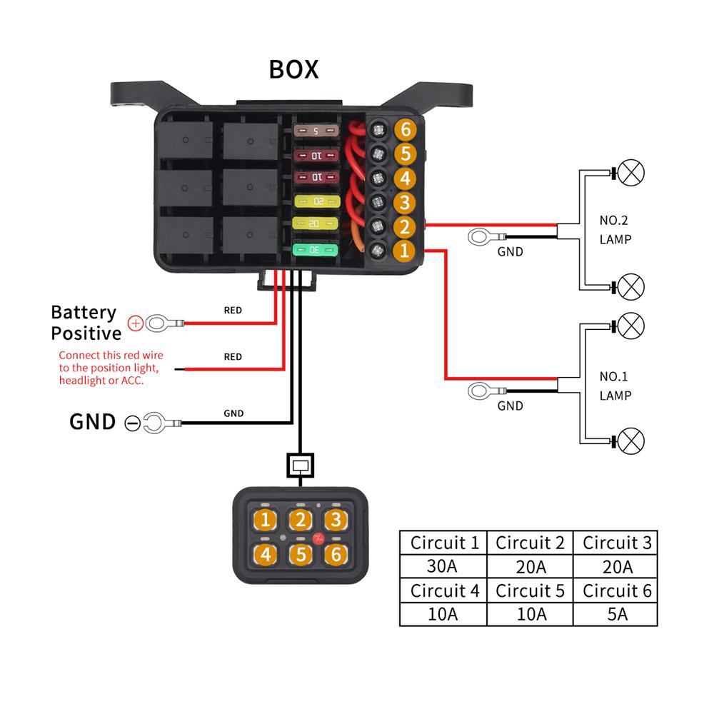 6 Gang Switch Panel Circuit Breaker Control Relay Kit for Car Truck UTV 12V-24V