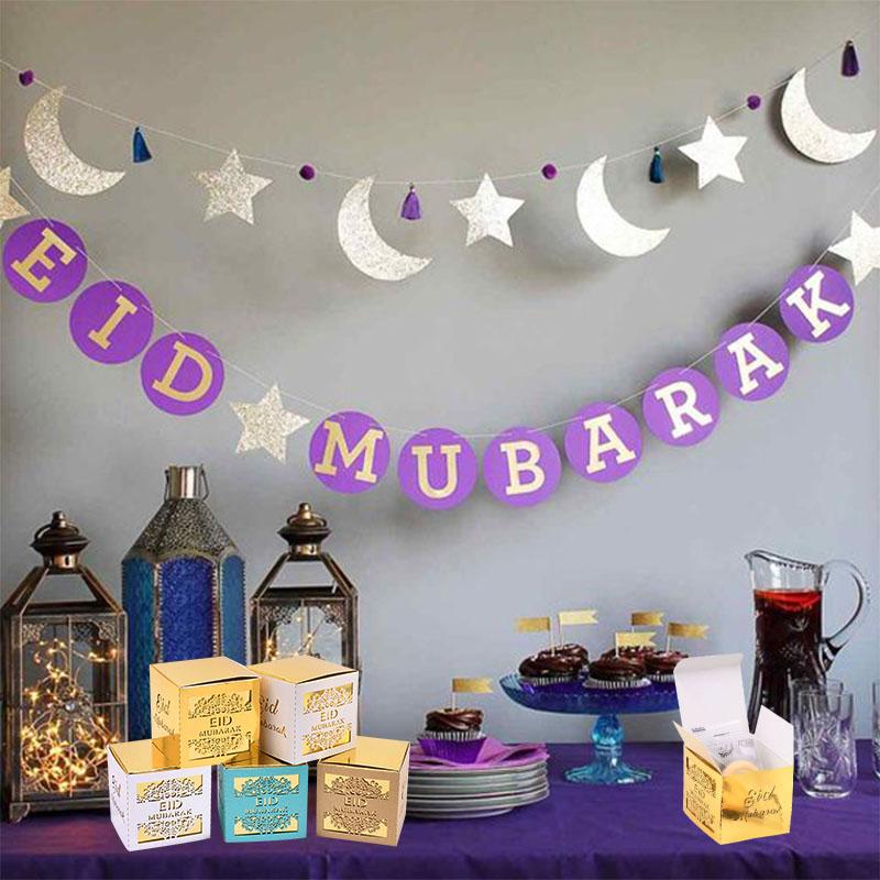 5/10pcs Eid Mubarak Chocolate Candy Box Ramadan Kareem Favor Gift Box Islamic Muslim Festival Happy Al-Fitr Eid Party Supplies