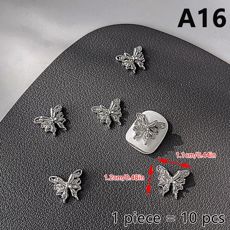 10 ks Jednoduché Tenké Mašličky Stříbrné Kroucené Slitiny Ozdoby na Nehty Manicura Přívěsky