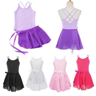 2Pcs Girls Sleeveless Ballet Gymnastics Leotard with Mini Pull-On Wrap Skirt Dancewear Set