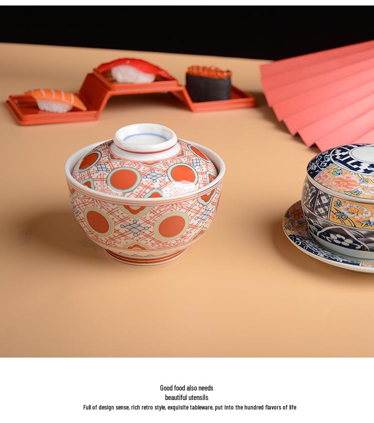 Gaiwan en Céramique Japonaise Bain-Marie Soupe & Dessert Bol avec Couvercle & Assiette Ensemble
