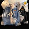 Men's American Retro Lambswool Denim Jacket - Thick, Warm, Loose Fit, Trendy Winter Style
