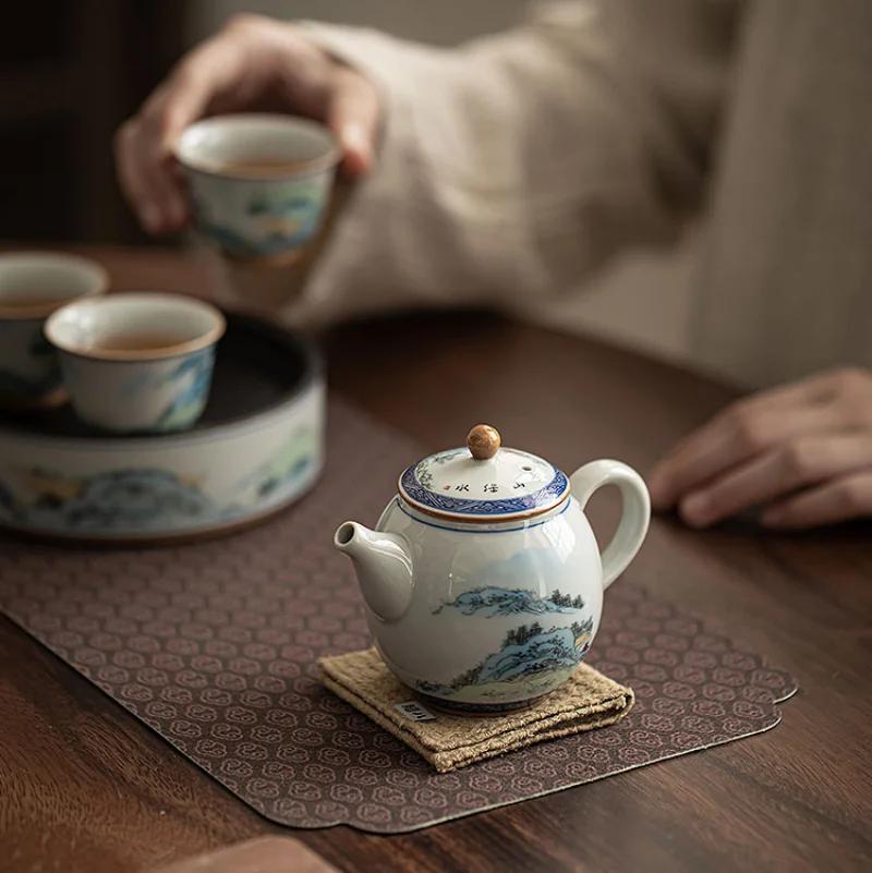 Starožitná konvice na krajinu Čínský čajový set Keramický čajový servis Mléčný oolong Čaj Tie Guan Yin Jasmínové čajové nádobí Typ Lily Deng