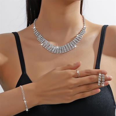 Necklace Set Earrings Bracelet Ring Four-Piece Jewelry Banquet Dress Set Chain Fashion Hundred