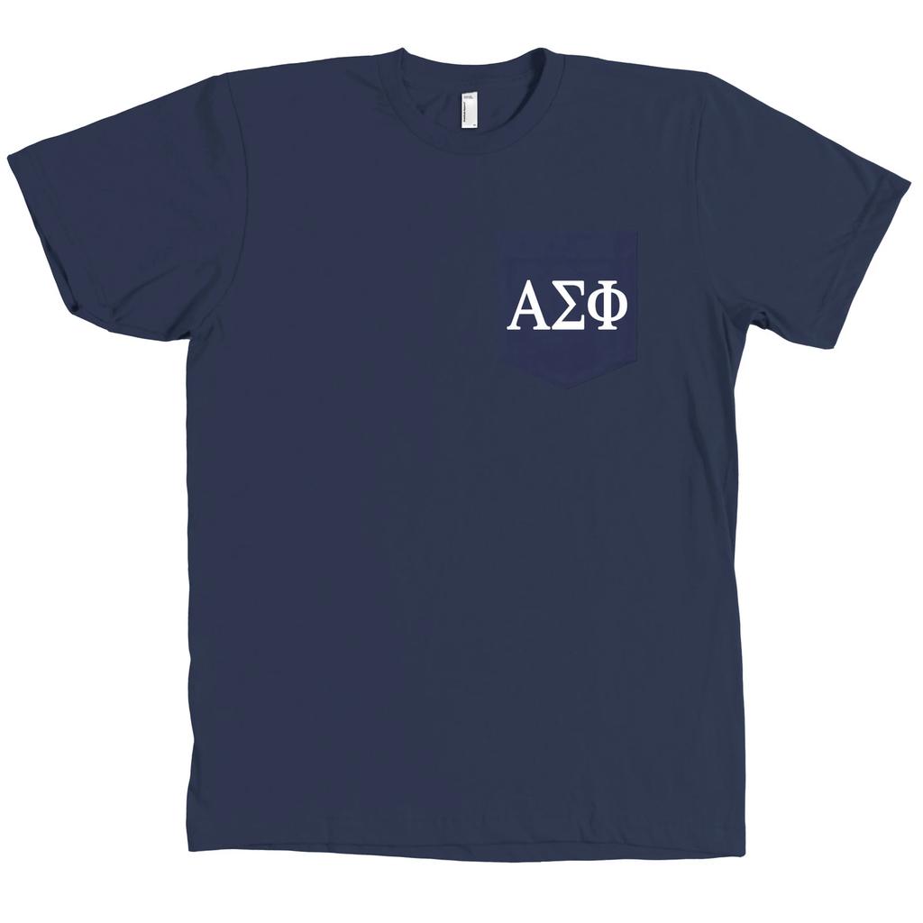 Alpha Sigma Phi Bella + Canvas TASCHE Marineblau T-Shirt Bruderschaftsbuchstaben T-Shirt NEU
