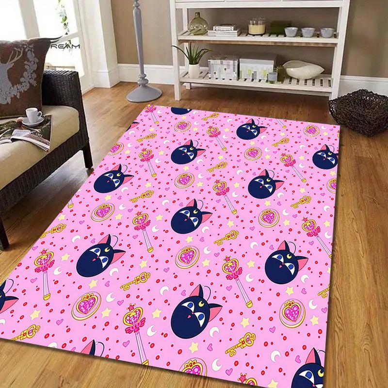Sailor Moon5 Flannel Pattern Square Carpet,Area Rug,Carpet Rug for Living Room Bedroom Sofa Playroom Decor,Non-slip Floor Mat