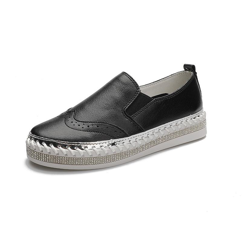 Fashion Women Platform Flats shoes Casual female Genuine Leather Walking flats Loafers for women White crystal Comfort Vacation shoes