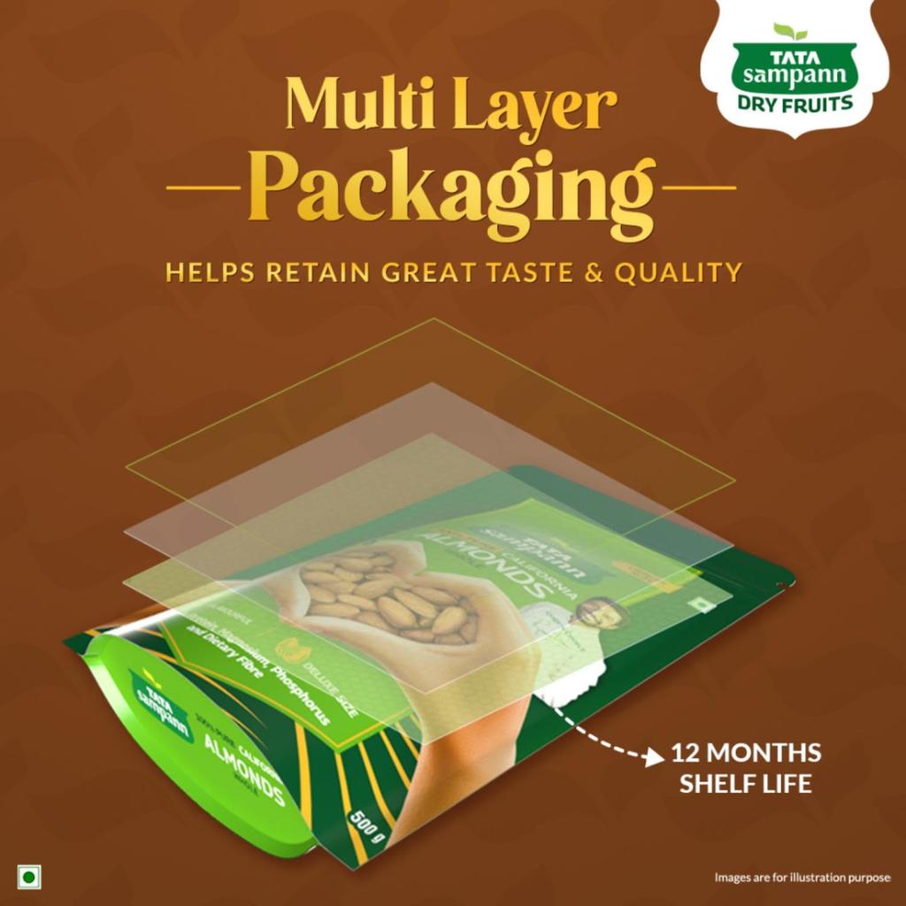 Tata Sampann Pure California Almonds Whole 500g Pack High Protein Crunchy Nut Snack Rich Fiber