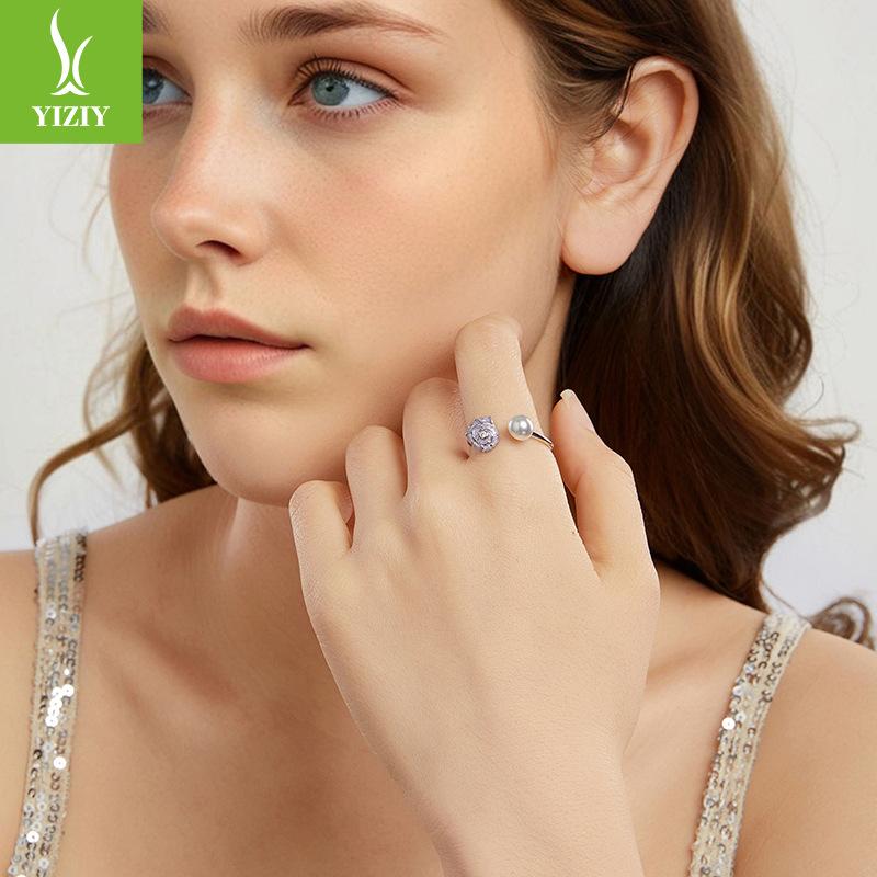 S925 Sterling Silver Lavender Conch Open Ring, Elegant Premium Adjustable Ring Jewelry
