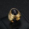 European-American Hip Hop Gold-Plated Rhinestone Cat's Eye Stone Titanium Steel Men’s Ring