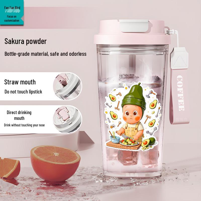 Star People Large Simple Lily Straw Water Cup - High Capacity Plastic Coffee Cup for Girls
