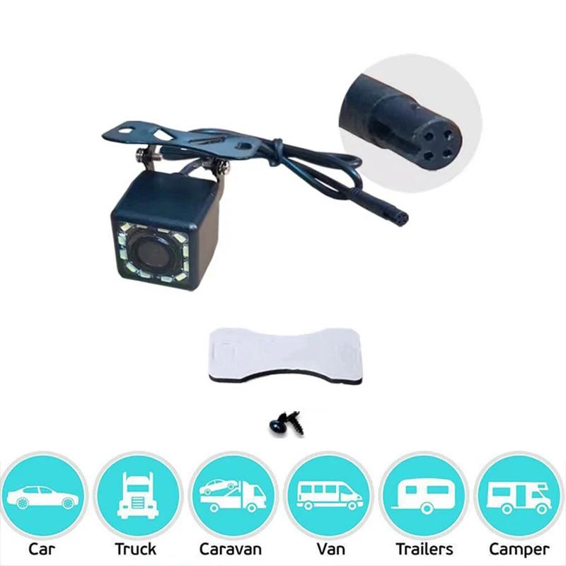 

4-контактное зеркало заднего вида высокой четкости для автомобиля с 12 светодиодами, широкоугольная камера ночного видения высокой четкости с углом обзора 170 градусов, парковка