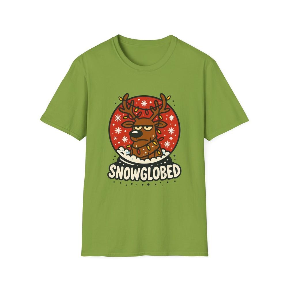 

Unisex Softstyle T-Shirt Cartoon Reindeer Snow Globe Funny Holiday Christmas M
