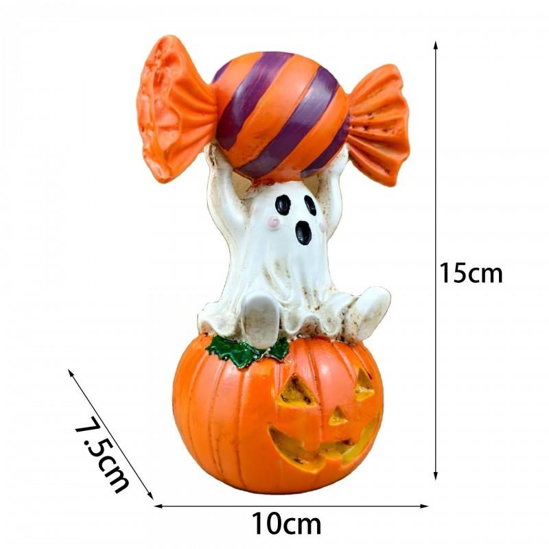 Halloween Resin Figurine Decor - Hand-Painted Pumpkin Head Ghost Witch Hat Mini Characters Desk Tabletop Festival Display