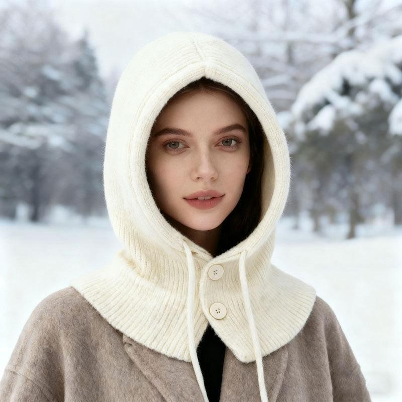 Winter Warm Hooded Scarf Hat Knit Balaclava for Women Men Winter Neck Gaiters Beanie Skull Cap Drawstring Neck Warmer Fashion