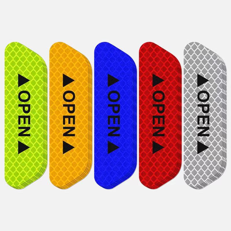 Reflective Car Door Warning Sticker 'OPEN' - Safety Alert Decal for Auto Vehicle, Waterproof Side Door Reflector Strip, Night Visibility Accessories