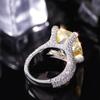 New Geometric Luxury Ring with European and American Style, Dense Set Round Zircon, Elegant  Noble Yellow