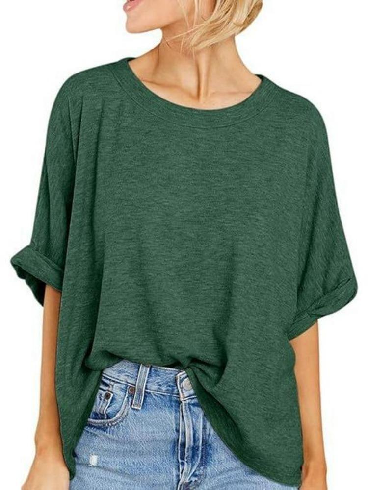 

Plus Size Womens T Shirt Casual Loose Short Sleeve Top S темно-зеленого
