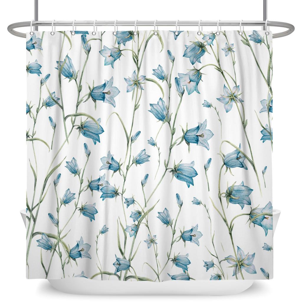 Modern Fresh Bathroom Shower Curtain Green Plants Colourful Flowers Bathroom Waterproof Curtain With Hooks Polyester Curtains