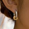 Yiyi Europe Minimalist Two-Tone 18K Gold Stainless Steel Hoop Pendant Earrings for Women