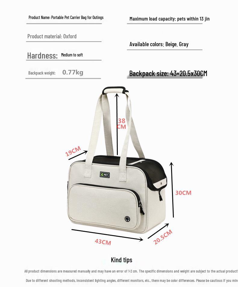 Portable Cat and Small Dog Carrier: Large Capacity Handheld Pet Bag for Outings