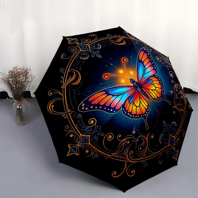 1pc Enchanted Butterfly Mandala Umbrella with Plastic Handle,Suitable for All Seasons UmbrellaPT548
