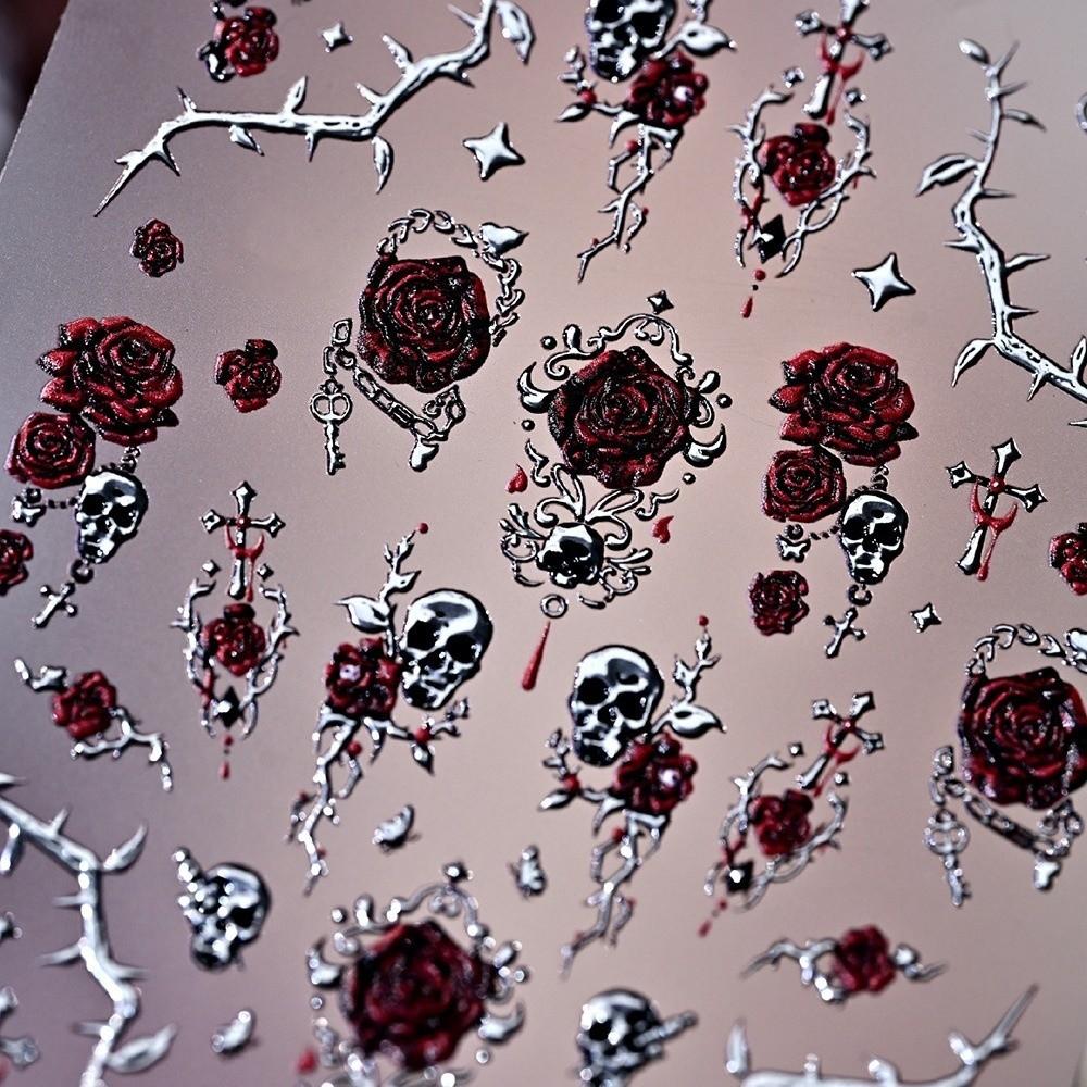 Halloween Nails Blood Rose Nail Stickers Self-adhesive Bronzing Nail Stickers Floral Nail Decals