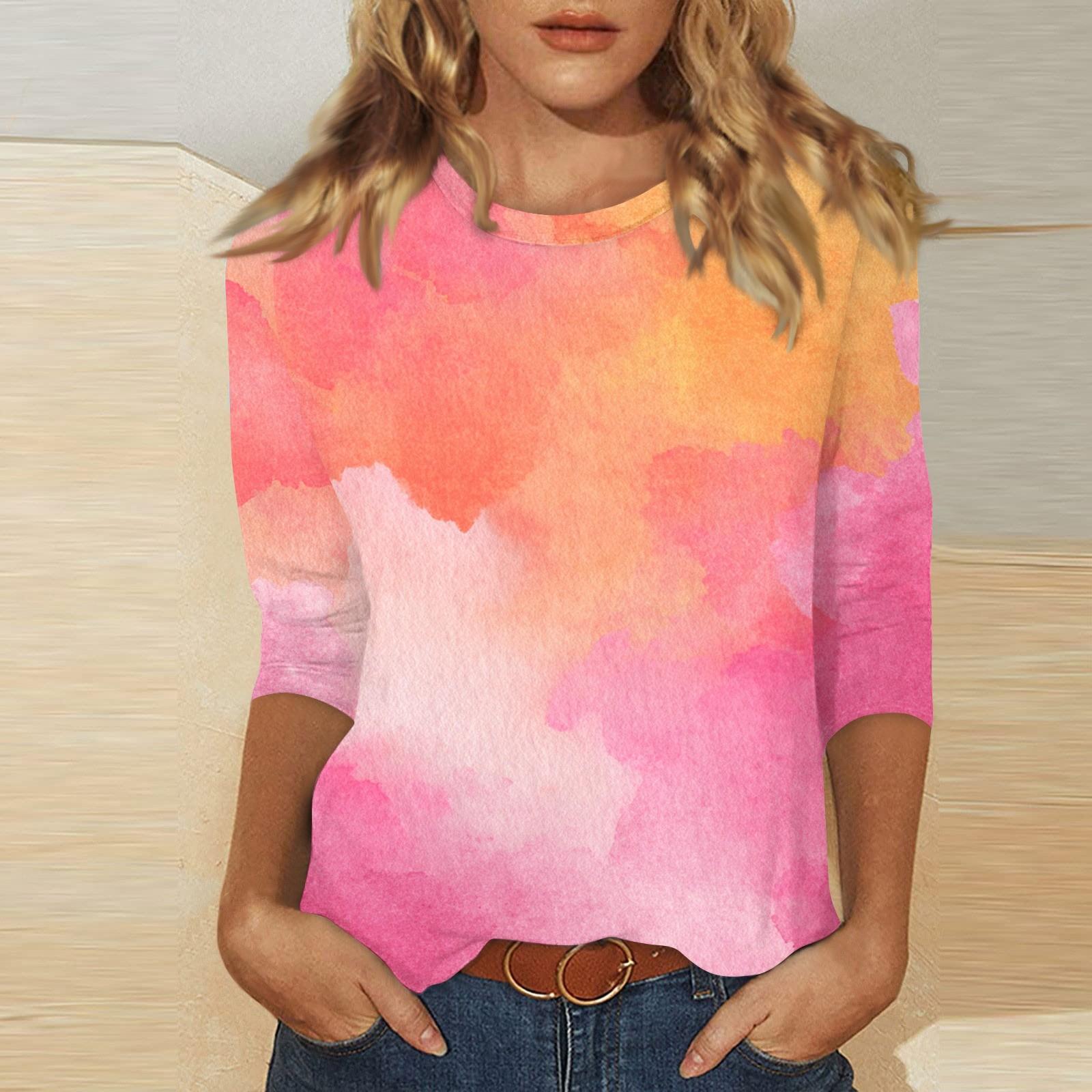 

Женский топ с круглым вырезом, рукавом 3/4 и принтом Эд XXXL оранжевый