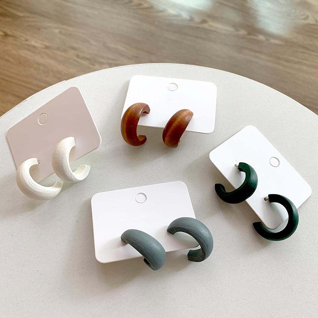 1 Pair Women Earrings Geometric Retro Earring Ornament Simple Ear Decor Wood Semicircle Jewelry Decorations Jewelries