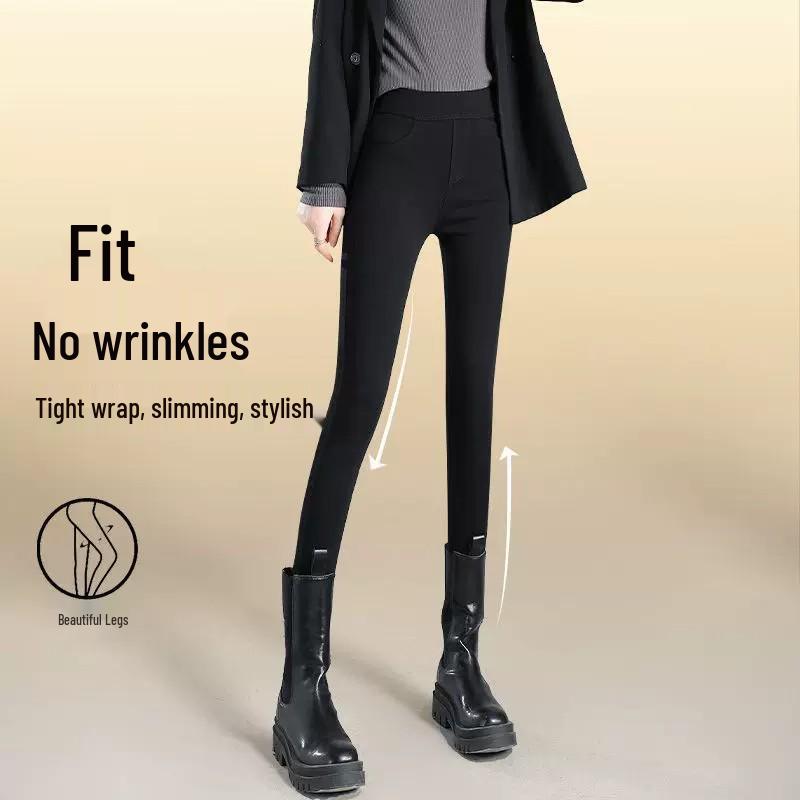 High-Waist Fleece-Lined Black Leggings for Women: Perfect for Autumn & Winter, Elastic, Tight-Fitting, Plus Size Available, Skinny Pencil Pants.