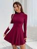 European & American Spring/Summer Slim Fit A-Line Ribbed Dress with Half High Neck & Long Sleeves
