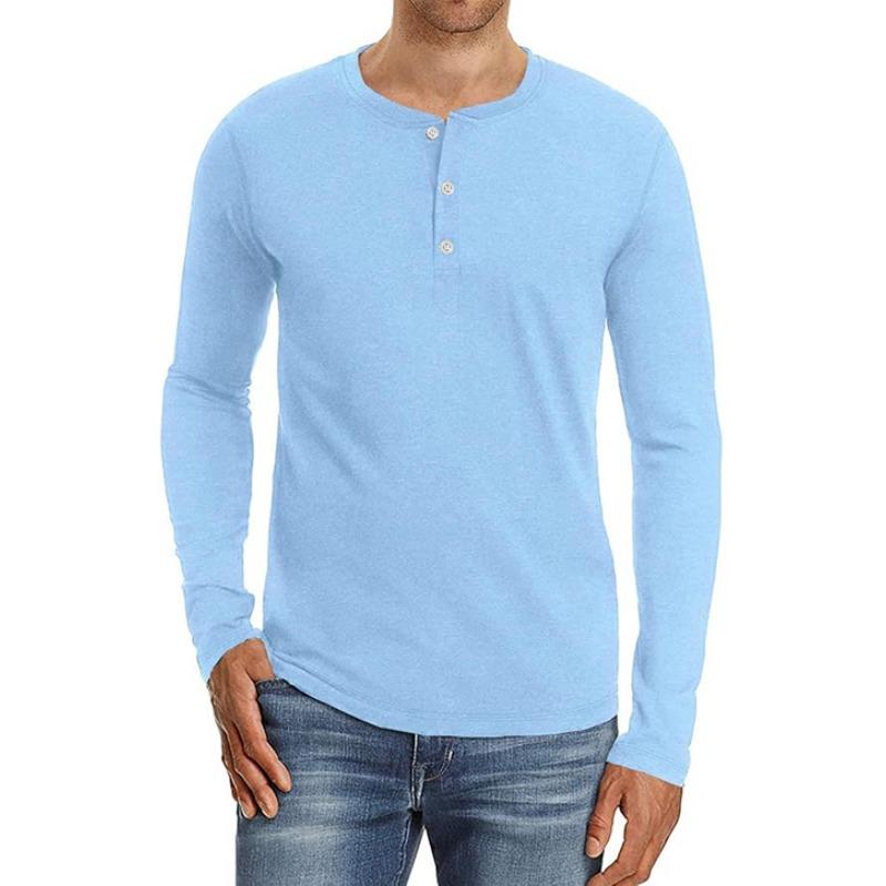 Men's Fashion Casual Front Placket Long Sleeve Henley T-Shirt Polyester Daily Wear Spring and Autumn